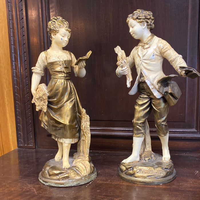 GOLD AND IVORY SPELTER  GIRL STATUE