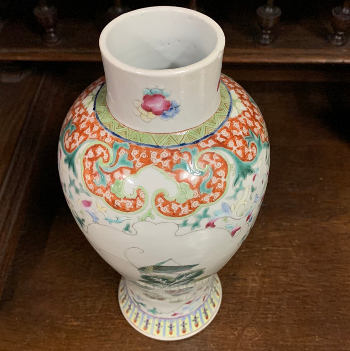 SMALL ORANGE AND GREEN FLORAL VASE-AS FOUND