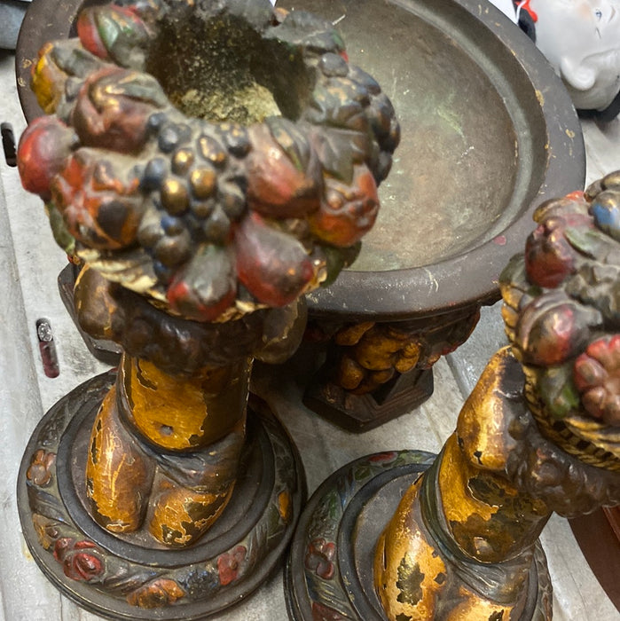 RESIN CHERUB COMPOTE AND CANDLESTANDS