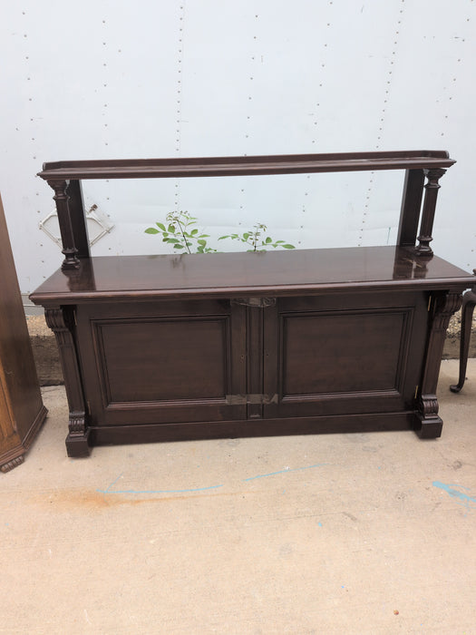 LOW DARK OAK MAHOGANY SERVER WITH SHELF
