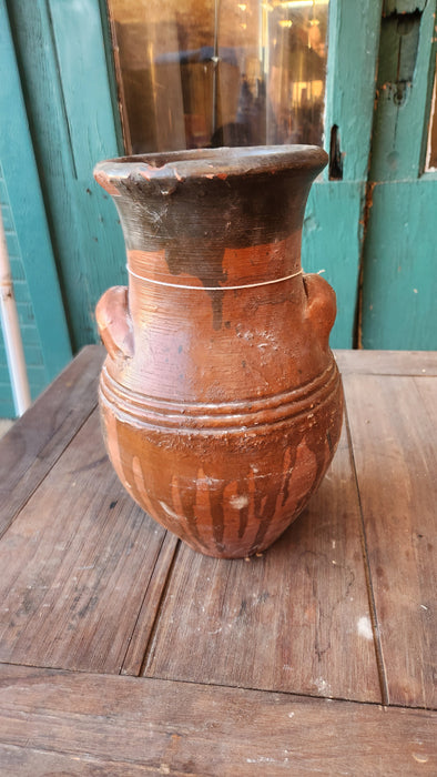 GLAZED TERRA COTTA VASE WITH HANDLES