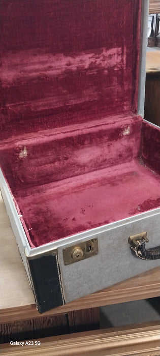 LEATHER BOUND VINTAGE SUITCASE WITH VELVET INTERIOR