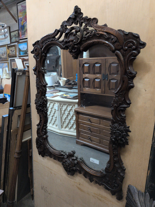 HEAVY CARVED OAK MIRROR