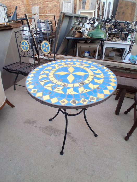 MOSAIC TOP IRON PATIO TABLE WITH 2 CHAIRS