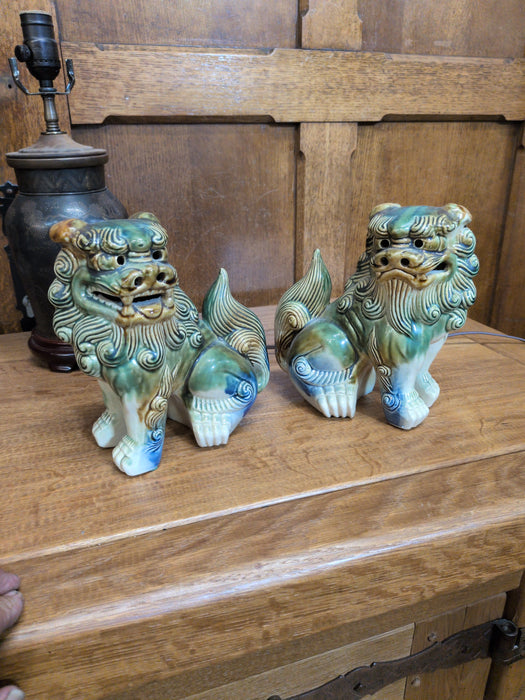 PAIR OF GREEN FOO DOGS