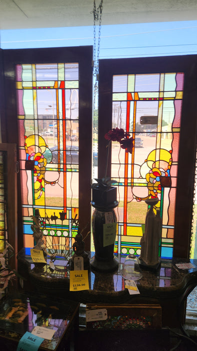 PAIR OF DECO STAINED GLASS DOORS