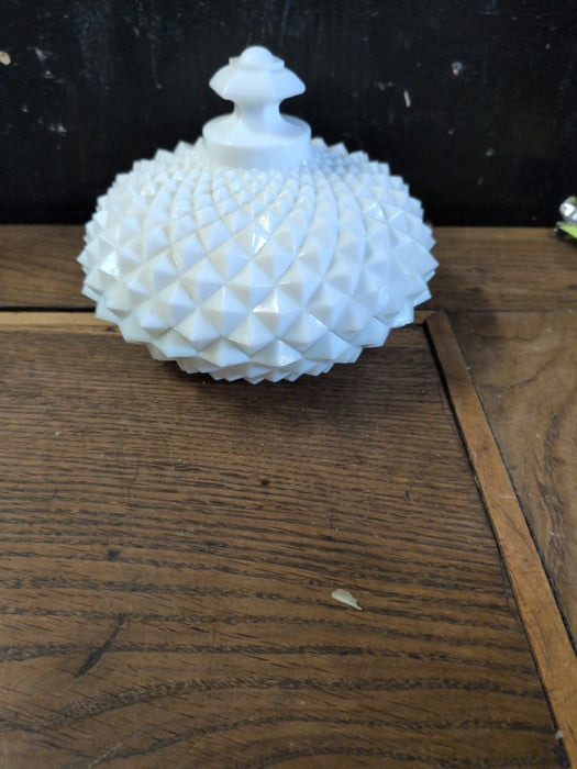 ROUND MILK GLASS CANDY JAR WITH LID