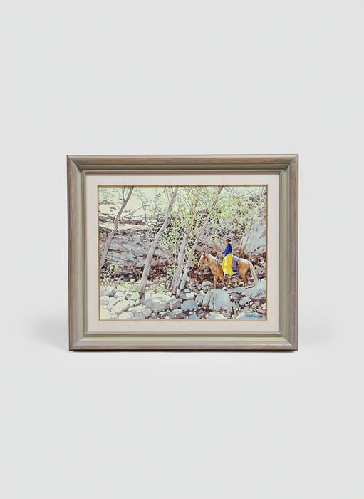 SILVER FRAMED NAVAJO INDIAN LADY OIL PAINTING SIGNED ROSS STEPHENS