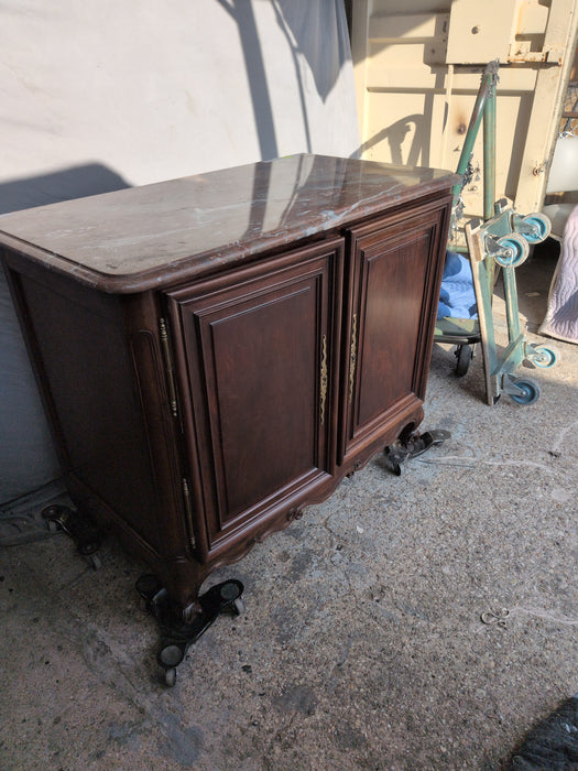 LOUIS XV REDISH ORANGE MARBLE TOP 2 DOOR SERVER