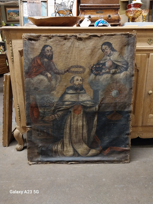UNFRAMED EARLY 17TH CENTURY SPANISH RELIGIOUS OIL PAINTING