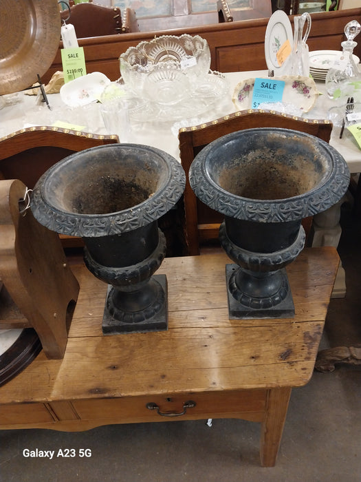 PAIR OF SMALL IRON URNS