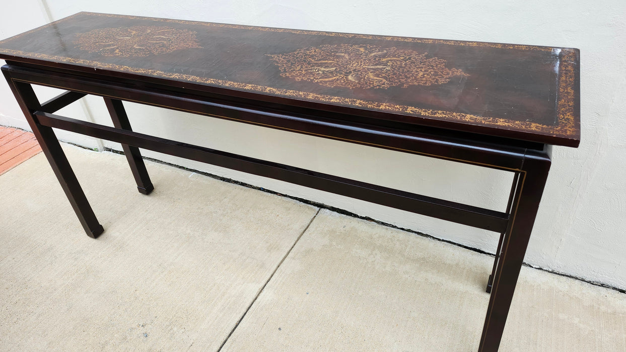 ASIAN STYLE CONSOLE WITH BURLED TOP AND DESIGN