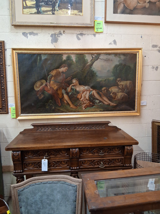 LARGE FRAMED OIL PAINTING OF YOUNG SHEPARDS