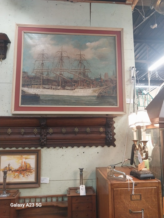 LARGE FRAMED SAILBOAT OIL PAINTING