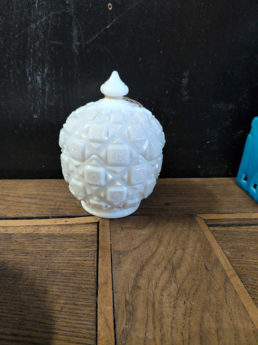 OVOID SHAPED MILK GLASS CANDY JAR WITH LID