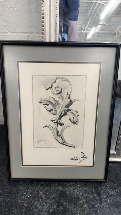 CHARCOAL OF LEAFY BRACKET BY LUIS MAYA 1959