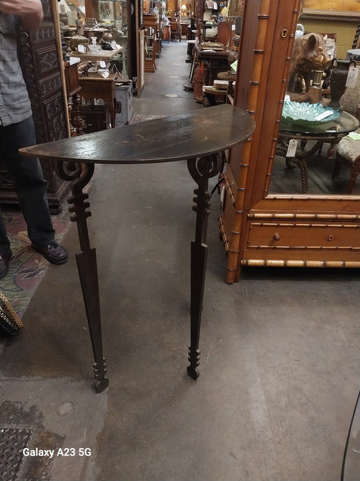 CUSTOM MADE STEEL DEMI LUNE TABLE BY DALLAS ARTIST STU CRAFT