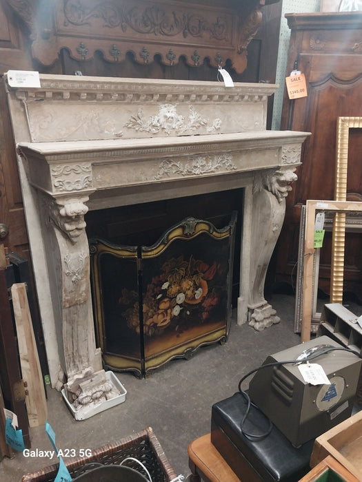 LION CARVED SHABBY CHIC FIREPLACE MANTLE