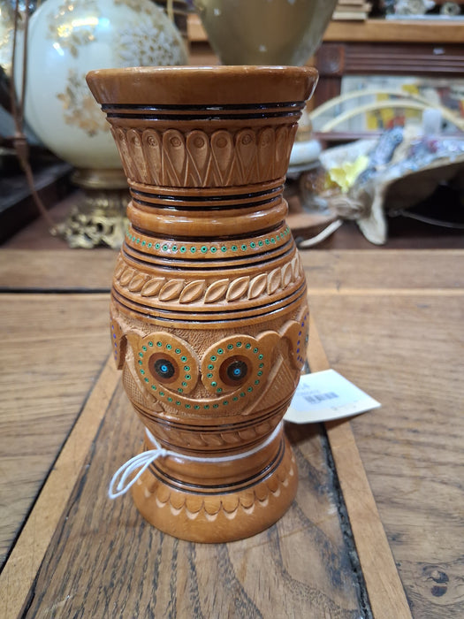 CARVED WOOD GREEK VASE