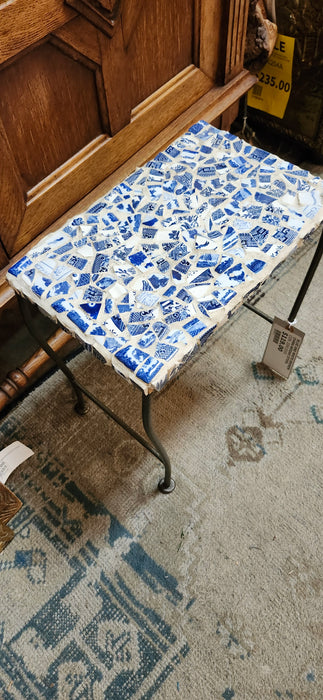 BLUE AND WHITE BROKEN CHINA MOSAIC STOOL