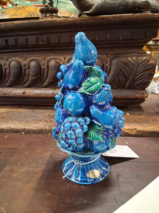 BLUE CERAMIC ITALIAN FRUIT IN BASKET