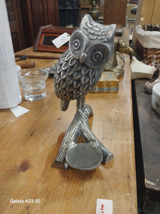 SILVER LEAF OWL CANDLE HOLDER