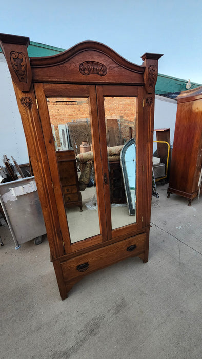 OAK NOVEAU ENGLISH ARMOIRE (2 DOOR MIRRORED)