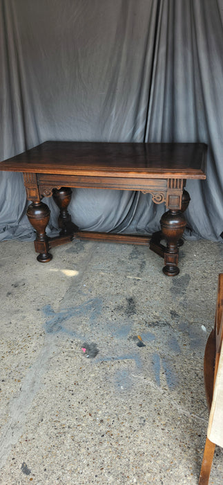 ENGLISH PARQUETRY CUP AND COVER OAK LIBRARY TABLE