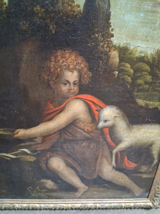 LARGE FRAMED 18TH CENTURY RELIGIOUS OIL PAINTING OF JOHN THE BAPTIST