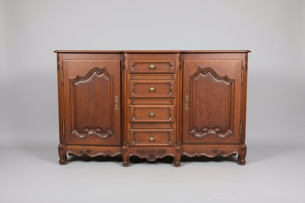 OAK COUNTRY FRENCH SIDE BOARD WITH ROW OF VERTICLE DRAWERS