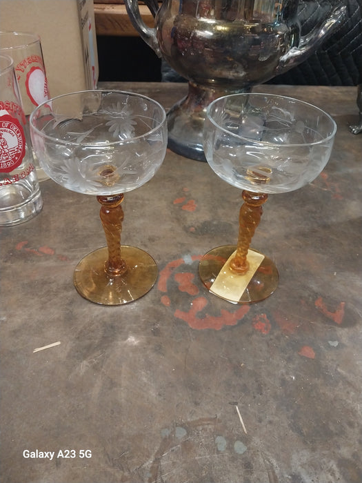 PAIR OF CRYSTAL STEMED GLASSES