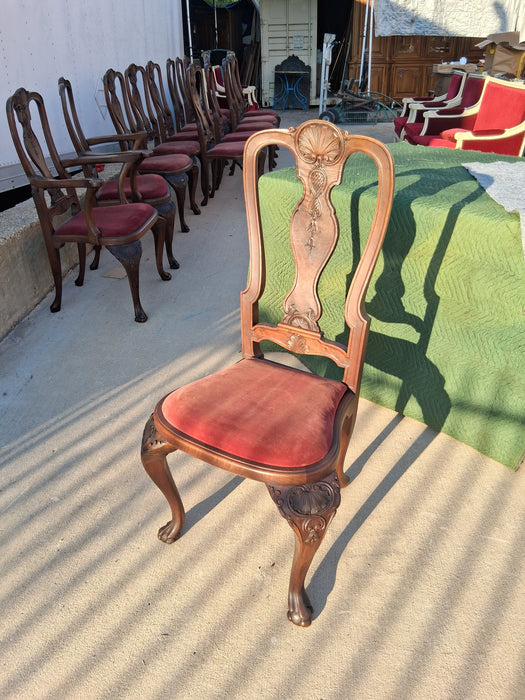 SET OF 12 SHELL CARVED DARK WALNUT CHAIRS WITH 2 ARM CHAIRS