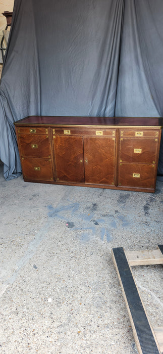 CAMPAIGN CHEST STYLE LEATHER TOP OAK SIDEBOARD WITH CELLARETTE