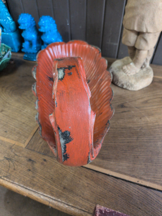 LONG RED METAL FOOTED PLANTER