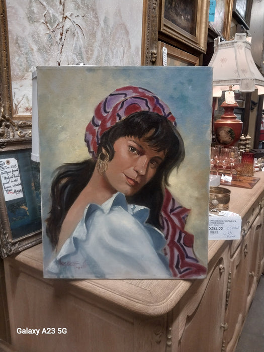 UNFRAMED OIL PAINTING OF A GYPSIE WOMAN