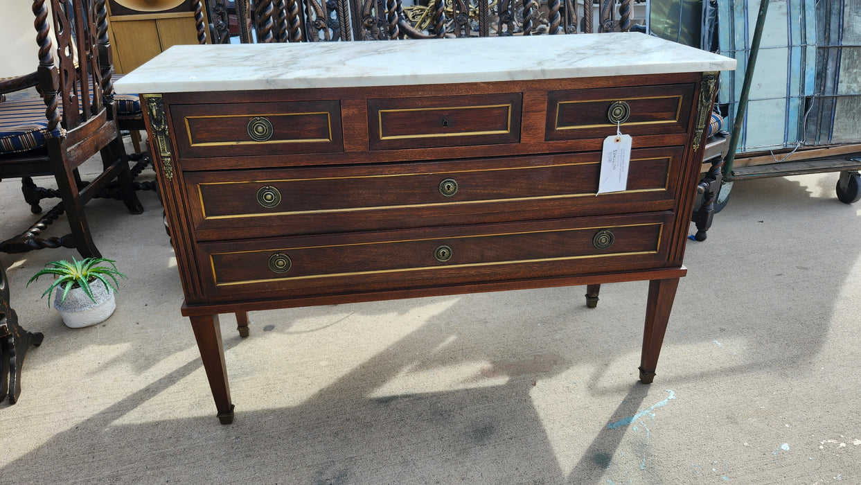 LOUIS XVI MARBLE TOP MAHOGANY CHEST WITH ORMOLU