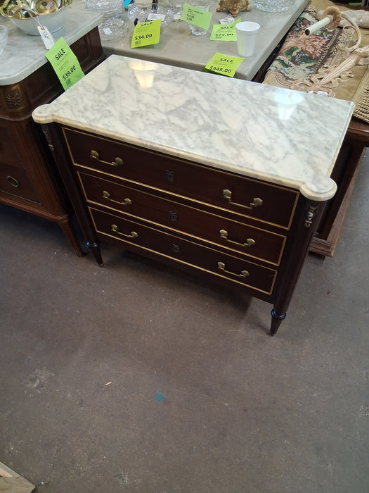 LOUIS XVI MAHOGANY WHITE CARRERA MARBLE TOP SMALL CHEST
