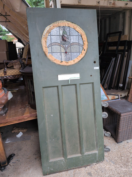 GREEN STAINED GLASS DOOR - AS FOUND