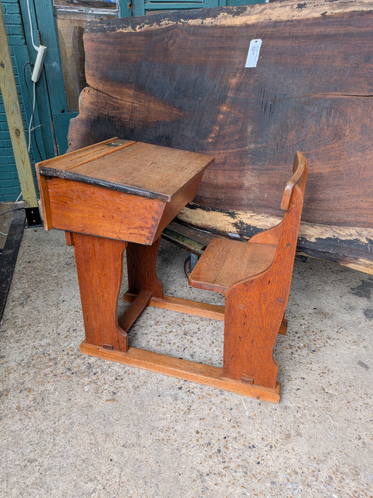 ANTIQUE ALL WOOD SCHOOL DESK
