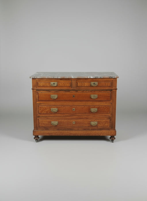 LAVANTA MARBLE TOP OAK 5 DRAWER CHEST