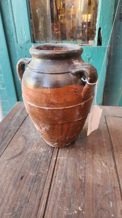 GLAZED TERRA COTTA VASE WITH TWO HANDLES