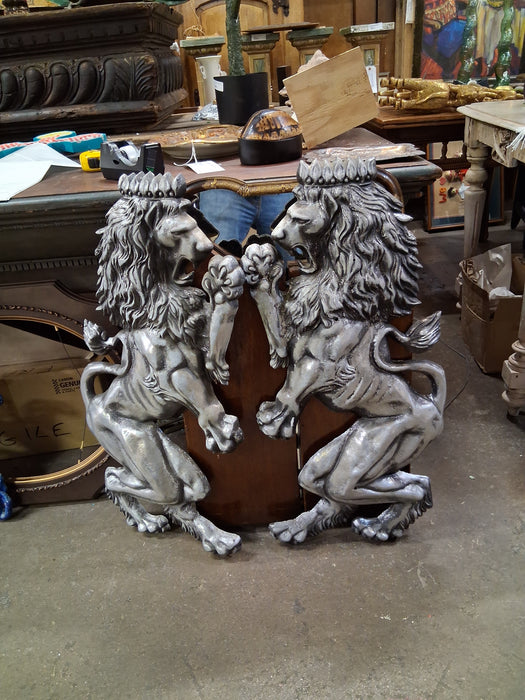 PAIR OF METAL STANDING LIONS FROM JAPAN