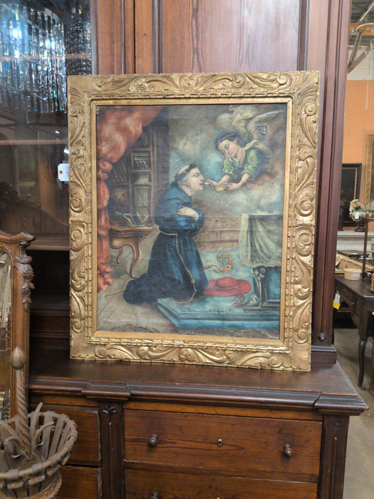 GILT FRAMED SPANISH SAINT PAINTING 1893-AS FOUND