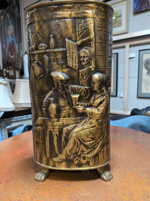 OVAL EMBOSSED BRASS UMBRELLA STAND