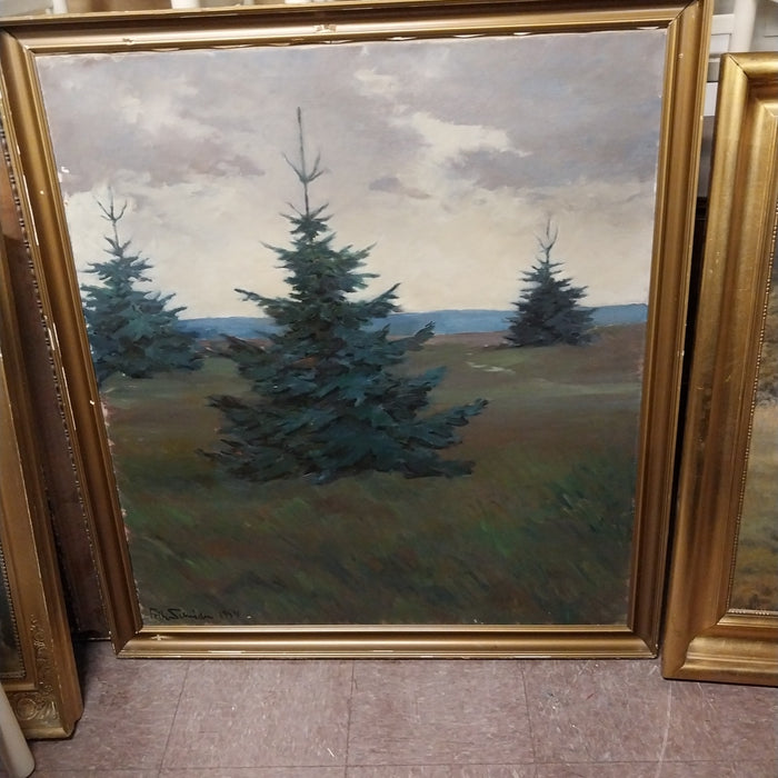 SPRUCE TREE IN A MEADOW OIL PAINTING ON CANVAS