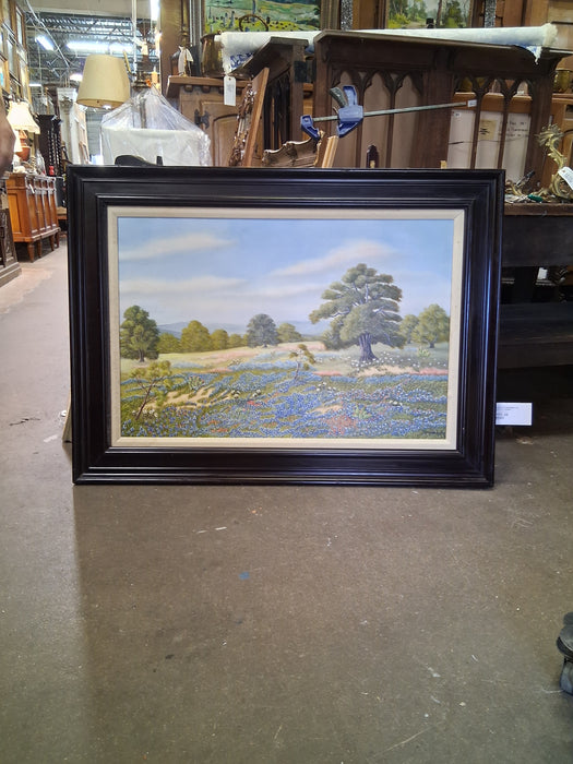 FRAMED BLUEBONNET OIL PAINTING-SIGNED