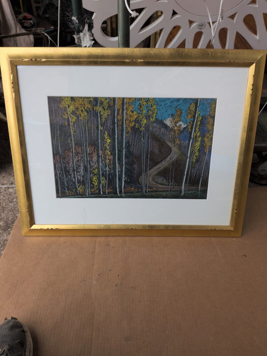 FRAMED IMPRESSIONIST WATER CHALK PAINTING OF A MOUNTAIN ROAD BY ALBERT SCHMIDT