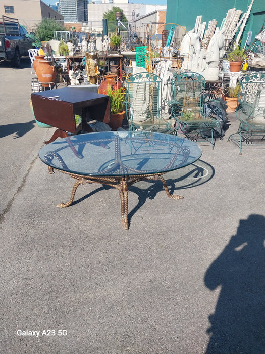 TWIST BASE HOLLYWOOD REGENCY GLASS TOP OVAL COFFEE TABLE