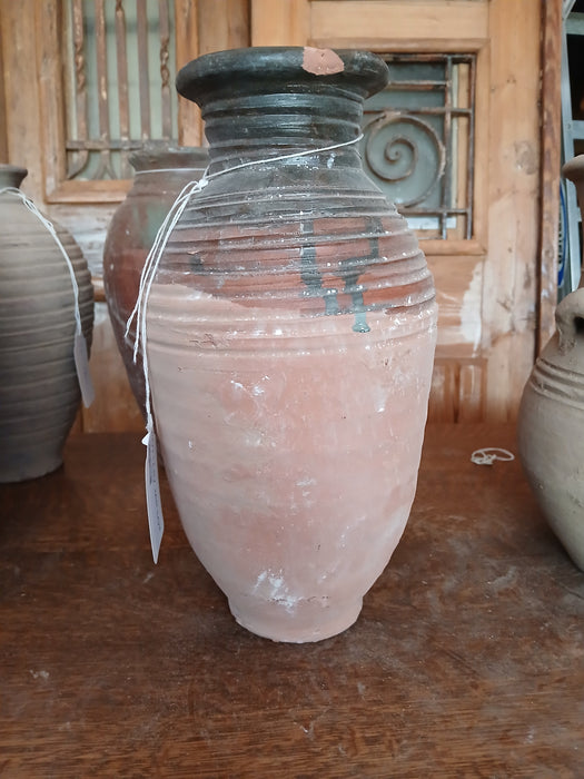 TALL PARTIAL GLAZED TERRA COTTA VASE AS FOUND