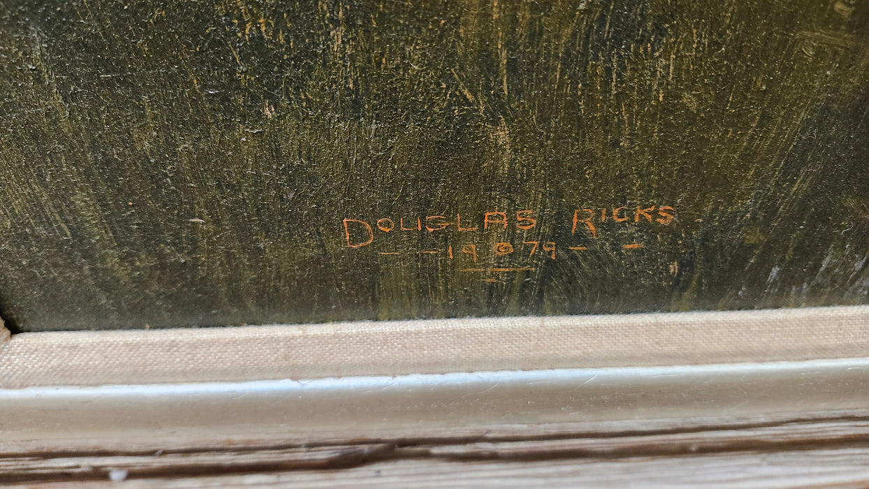 FRAMED OIL PAINTING OF TEEPEES AND A HORSE SIGNED DOUGLAS RICKS